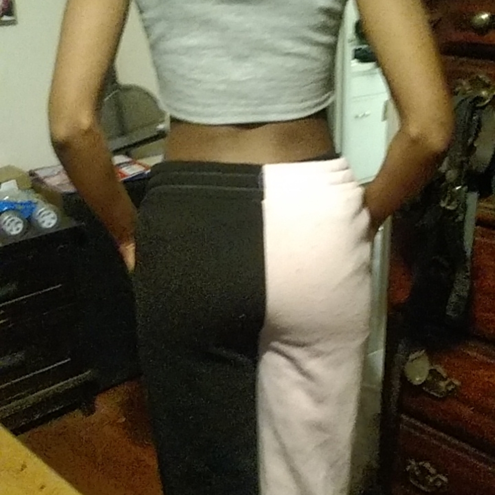 Half pink half black pants with butterflys